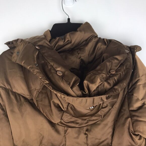 1 Madison Parka Down Puffer Cognac Brown Hooded Pockets Medium FLAW - Picture 11 of 15